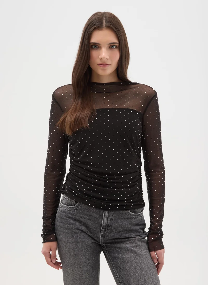 او في اس OVS Black Regular Fit Top With Polka Dots